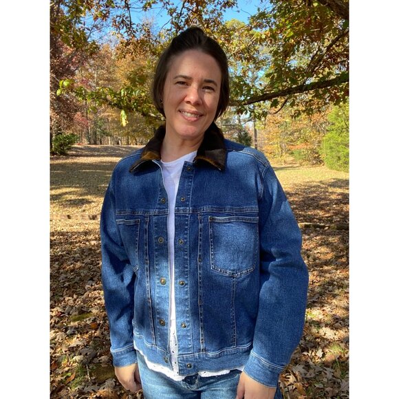 Vintage-Inspired Carole Little Women's Denim Jacket W/ Faux Fur Collar Size 16 - Picture 6 of 8